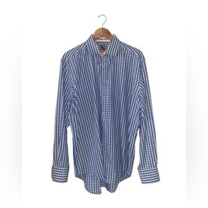 Robert Graham X Check Blue Embroidered Flip Cuff Mens Long Sleeve Shirt size XL
